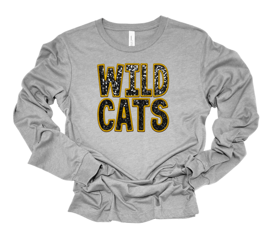 Wildcat Sparkle Faux Embroidery Bella Canvas Long Sleeve